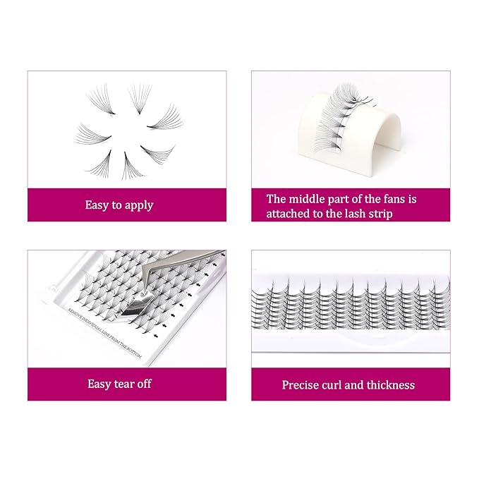 Premade Fans Eyelash Extensions Avaliable 0.07 Volume Lash Extensions C Curl Premade Lash Fans Pro Ponit Middle Stem Volume Eyelashes (8D-0.07-C, 12mm)