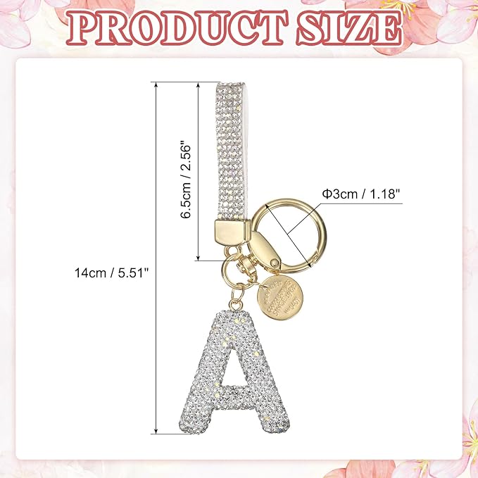 PATIKIL Initial Letter Keychain, Cute Sparkly Rhinestone Key Chain Alphabet Charm for Car Keys Handbags Purse