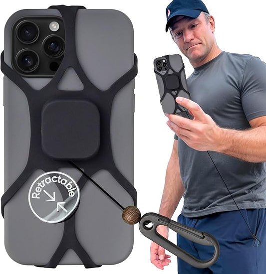 Pulpo Anti Theft Phone Leash with Retractable Dyneema Tether, Secure Phone Leash and Strap for Skiing, Kayak, Travel and Festivals, Fits Smartphones up to 6.8 Inches, 2 AM Black