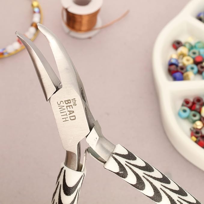 The Beadsmith Bent Chain Nose Pliers – Zebra Print Line – 5 inches (127 mm) – Comfortable Handle with Double Leaf Springs – Jewelry Making Tool for Creating Bracelets, Earrings and Necklaces