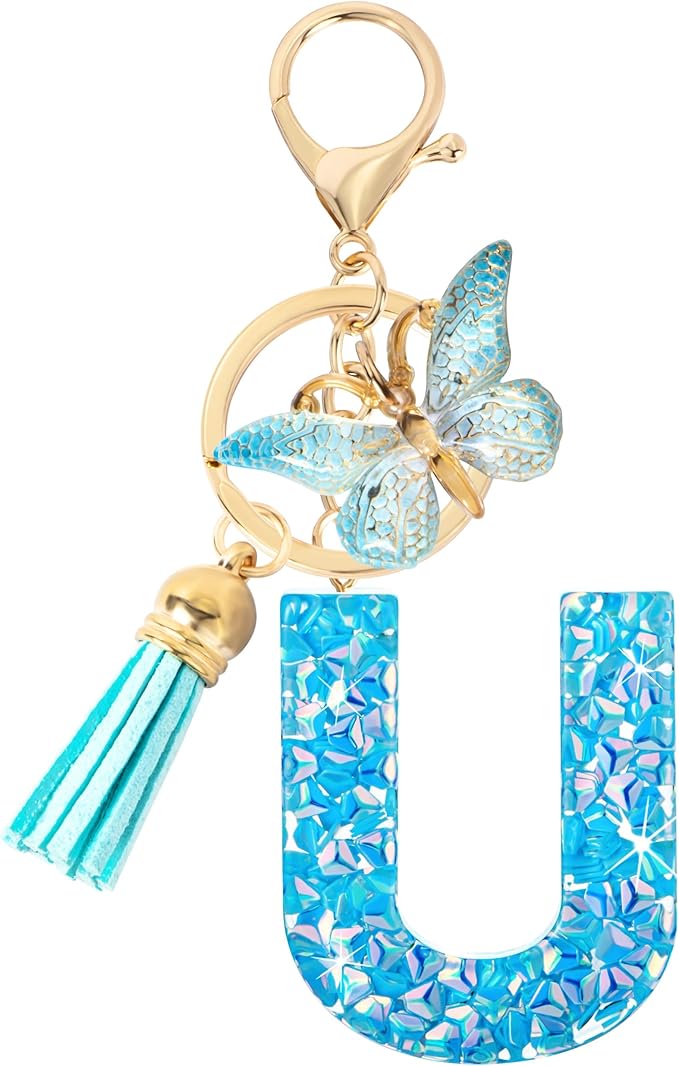 Initial letter Keychains for Women Girls Tassel Butterfly Cute Keychain for Wallet Backpack charm