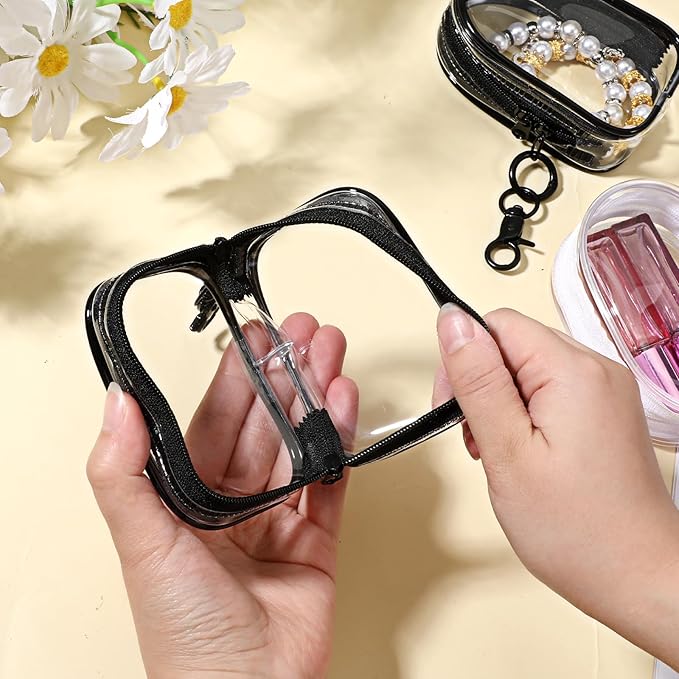 3 PCS Mini Clear Pouch with Keychain, Small Clear Travel Makeup Bag Figure Display Bag with Zipper, Portable Storage Pouch, Mini Zipper Pouches for Cosmetics Coin Organizer Showing off Blind Boxes