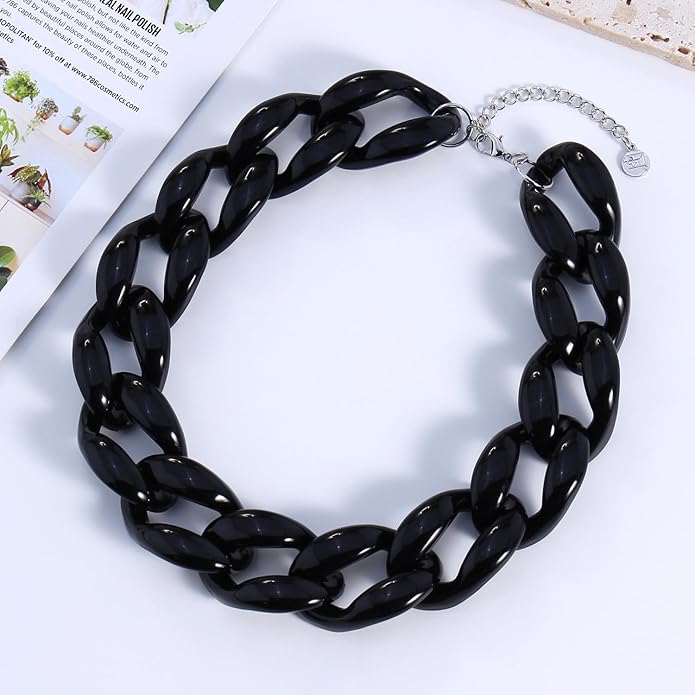 Firstmeet Chunky Acrylic Necklace Smooth Chain Link Cool Statement Choker Cuban Style Jewelry Gift for Women