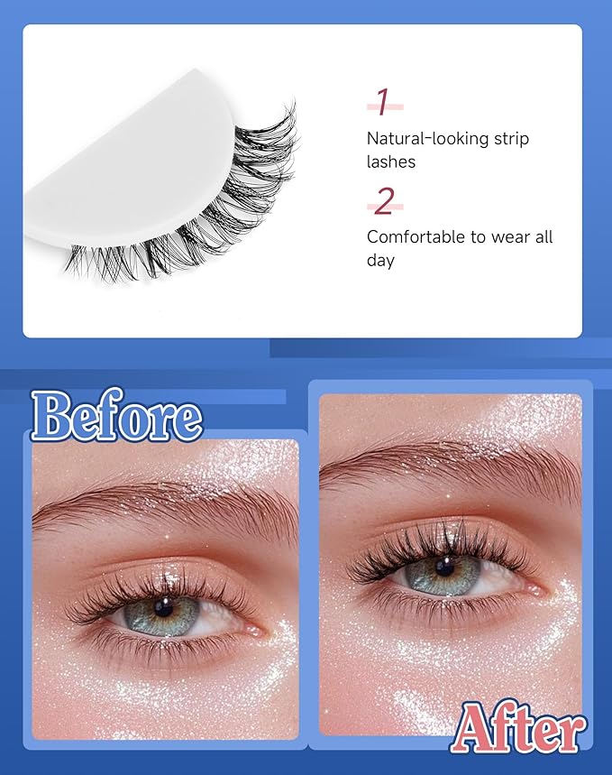 Small Lashes Wispy Short Eyelashes Natural Look Flared Strip False Eyelash Soft Clear Band Lash Pack 7 Pairs C20