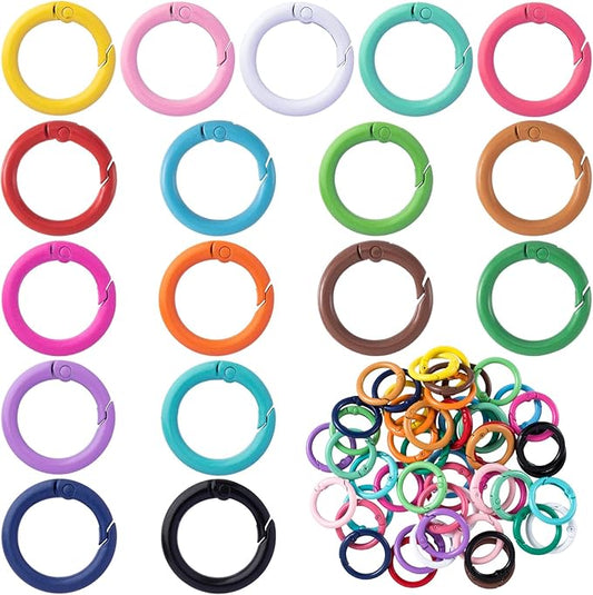 51Pcs 25mm Round Spring O Rings, Colorful Metal Carabiner Snap Buckle Clip Trigger DIY Accessories for Purse Keyrings Keychain Handbag Lanyard