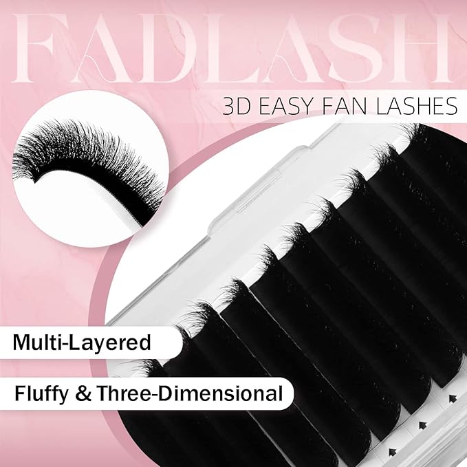 FADLASH Easy Fan Lash Extension 3D Effect Fluffy Rapid Volume Three Layers Easy Fan 2D~10D Eyelash Extensions Automatic Blooming Easy Fan Lashes D Curl (0.05D 14-18mm Mixed)