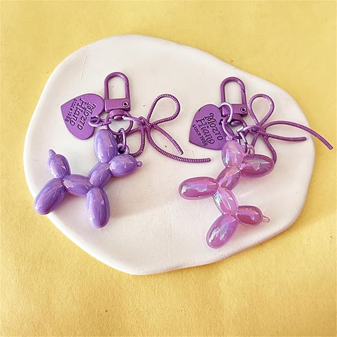 Dreuyet 2Pcs Jelly Balloon Dog Keychains Kawaii Cute Bag Purse Charms Key Chain with Bow Y2K Aesthetic Accessories