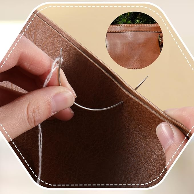 TIESOME 8 PCS 4 Sizes Curved Needles, Sewing Curved Needles Heavy Duty Leather Hand Sewing Needles C Sewing Needles for Leather Projects Carpet or Canvas Wig Making(2/2.5/3/3.5 Inch)