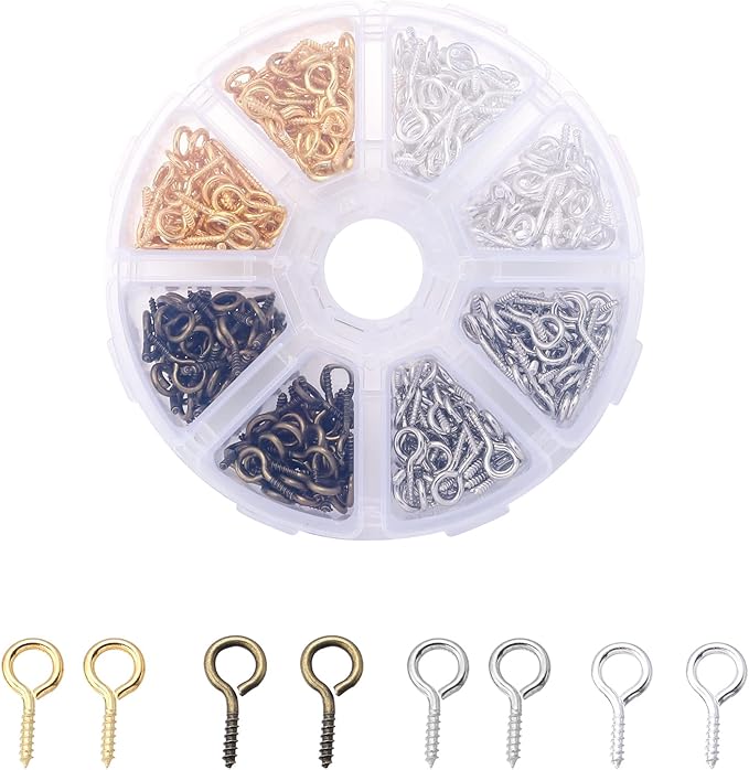 400 Pcs Metal Screw Eye Pins Set 0.55inch/7X14mm Mixed Colors Sturdy Eye Hooks for DIY Jewelry Making Box Packed (Mixed Color 7X14mm)