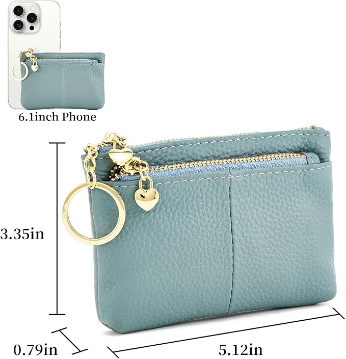ZOOEASS Women Genuine Leather Zip Mini Coin Purse With Key Ring Triple Zipper Card Holder Wallet