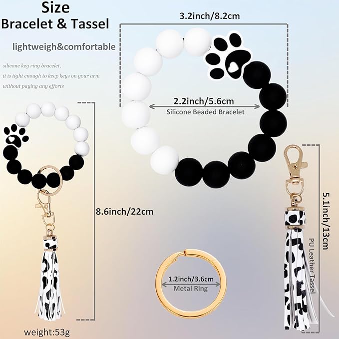 BIHRTC Key Ring Bracelet Car Keychain Holder Wristlet Silicone Women Beaded Bangle Chains