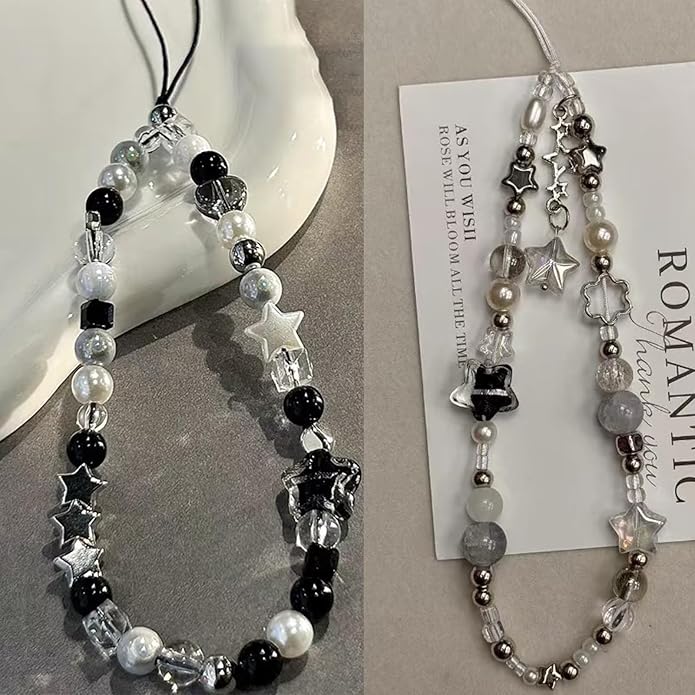 2 Pcs Phone Charm Strap Hand Universal for iPhone Wrist Strap Camera Lanyard Pearl Beaded Cute Chain String Accessories Universal for iPhone 17 Pro Max Samsung Women Girls Phones Bag Keychain