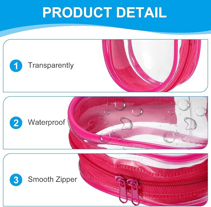 PATIKIL 3x4 Inch Clear Display Bag, 2 Pcs Pouch for Collectibles Pompom Ball Portable Mini Doll Pouch Carrying Case Blind Box Figures Display, Rose Red