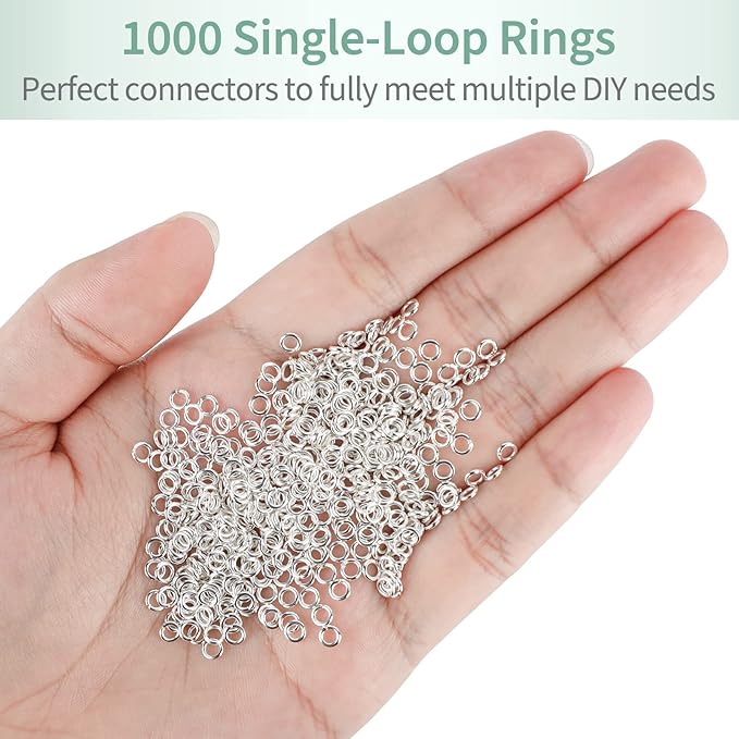 Uniclife 4 mm Silver Jump Rings for Jewelry Making Open Single Loops Mini Ring Connectors for Keychains and Necklace Repair, 1000 Pack