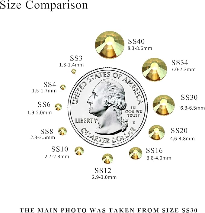 288PCS SS30 Crystal Glass Flatback Rhinestones, Round Flat Back Crystal Gems for Nail Art and Craft Clothes, Glue Fix Diamond Stones Metal Sunlight (6.4-6.6mm)