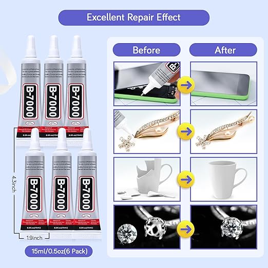 6PCS Jewelry Glue - 15ML/0.5fl oz Clear DIY Craft Glue for Rhinestones, Waterproof Strong Bond Adhesive for Phone Repair, Nail Art, Shoes, Fabric, Metal, Glass