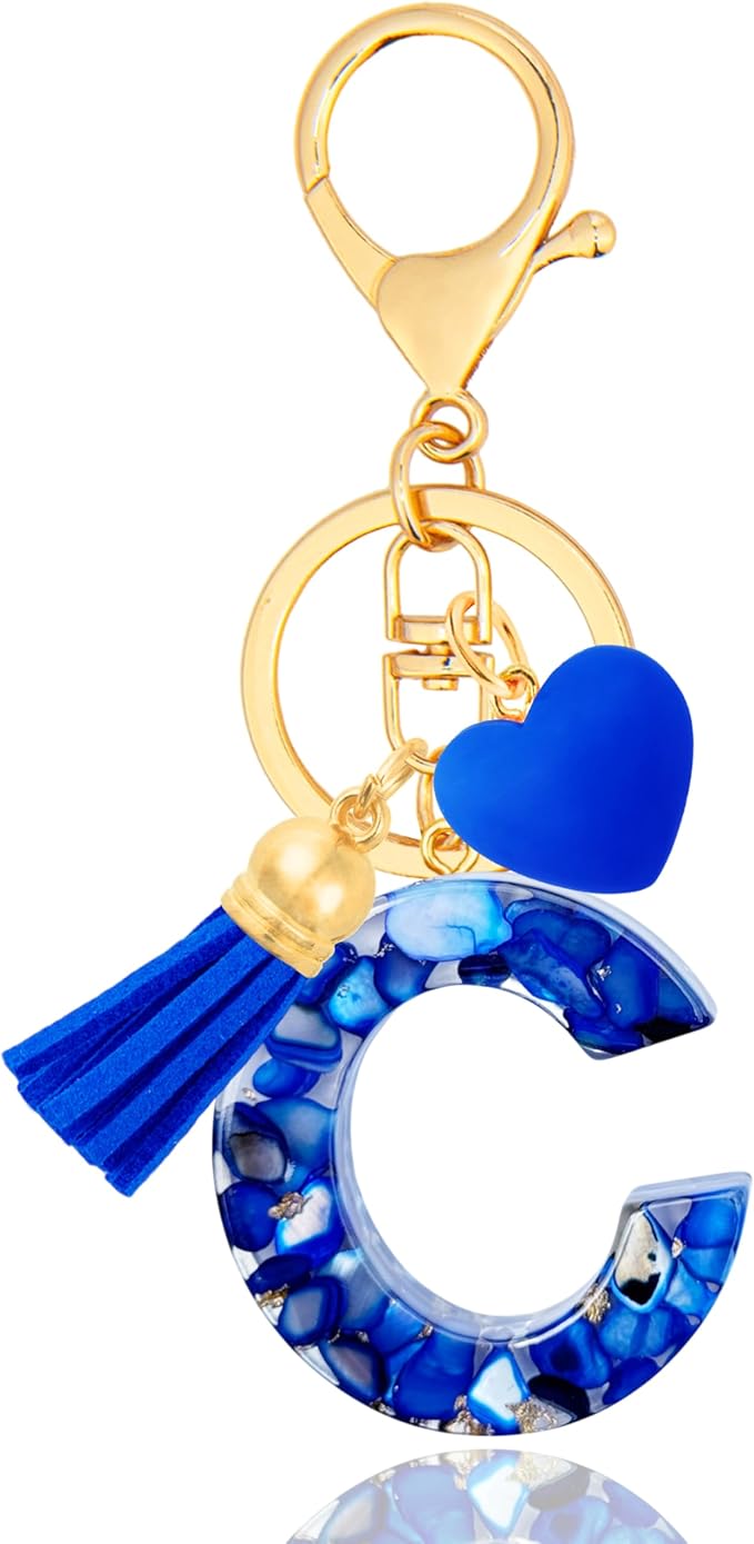 Initial Keychains for Women with Cute Heart Resin - Alphabet Letter Keychain for Bag, Backpacks, Purse or Car key