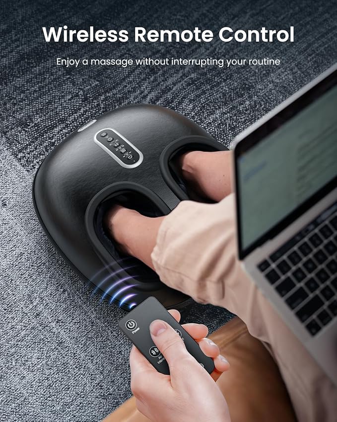 RENPHO Foot Massager with Heat, [2026 Upgraded] Birthday for Women Men Elderly, FSA Eligible Shiatsu Foot Massager for Plantar Fasciitis, Deep-Kneading, Air Squeezing Feet Massager, Size 12 BK