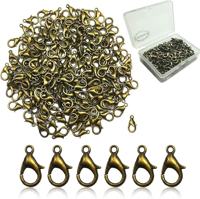 200Pcs Lobster Claw Clasps, 14x8mm Metal Alloy Lobster Clasps, Lobster Clasps for Jewelry Making,Keychains,Bracelet and for DIY Jewelry Necklace Clasps and Closures(Bronze)