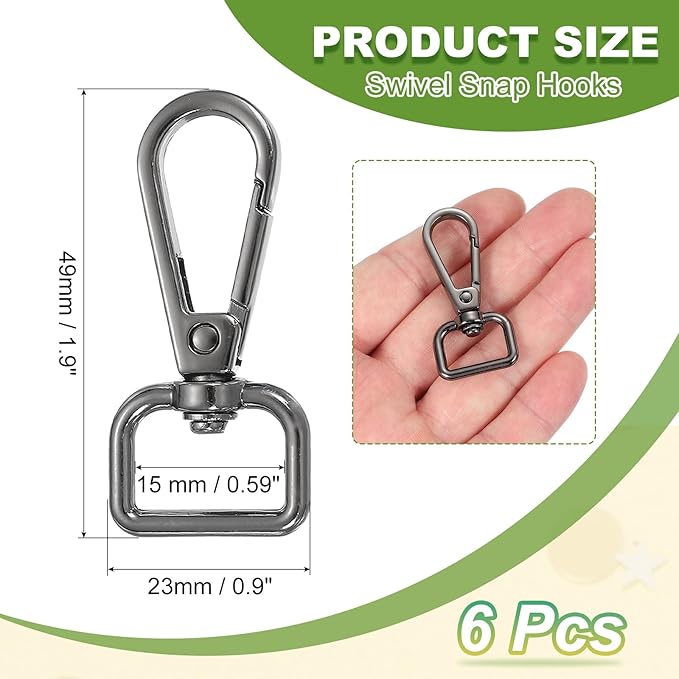 Swivel Snap Hooks, Metal D Ring Keychain Lanyard Clip Hook Lobster Clasp Claw Push Gate Clip - Fitting for(Purse Making - Sewing - DIY Crafts) 6 Pcs & 5/8" & Graphite Black
