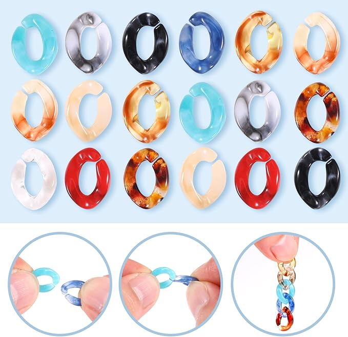200PCS Acrylic Linking Rings, Link Connectors, Assorted Color Open Link Rings, for DIY Jewelry Making, Purse Eyeglass Jean Pocket Chain Lanyard, 10x14mm