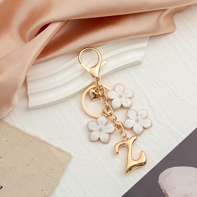 Snycler Bubble Initial Keychain Graceful Flower for bags car remote–A-Z Letter Charms for Women