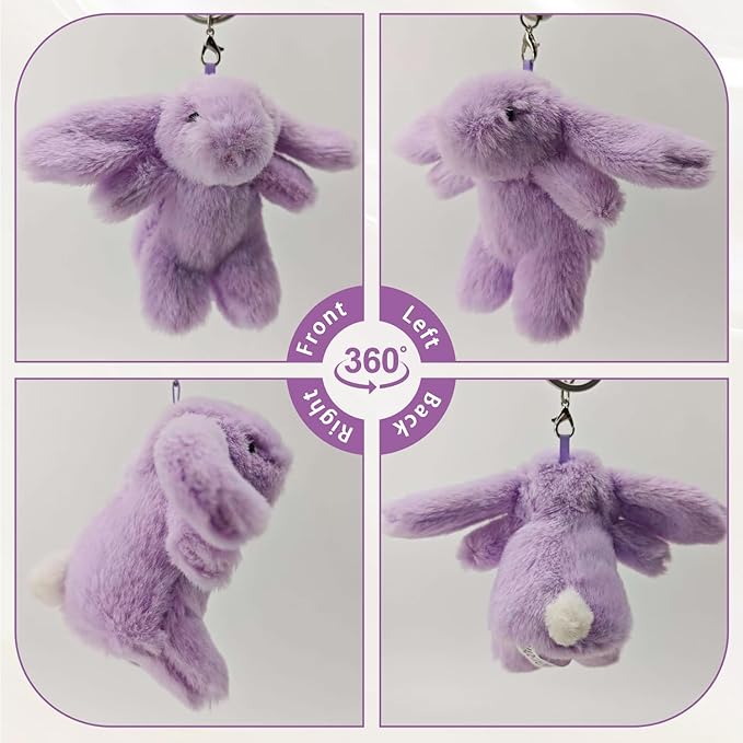Bunny Keychain Plush 3.5'Inch Bag Charms Cute Stuff Mini Backpack Purse Charms Rabbit Key Chains Women Cute Girls Gift