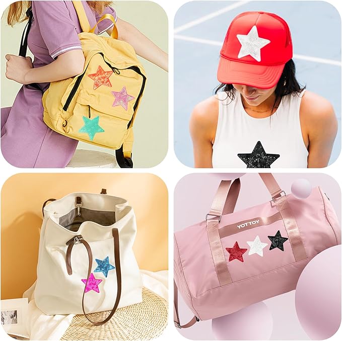10Pcs Sequin Star Iron on Patches Shiny Stars Patches Embroidery Sequin Patches for Clothes Hats Backpacks Costume