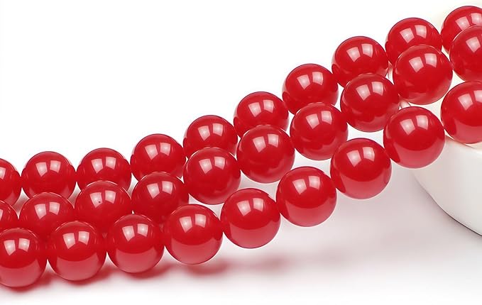 MJDCB Natural Red Jade Round Loose Beads for Jewelry Making DIY Bracelet Necklace (10mm)
