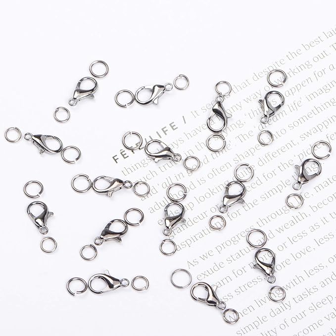 AD Beads 50 Pieces Lobster Claws Clasps Plus 100 Pieces 7mm Open Jump Rings Suitable for Necklace Bracelets Jewelry (8x15mm, Gunmetal)