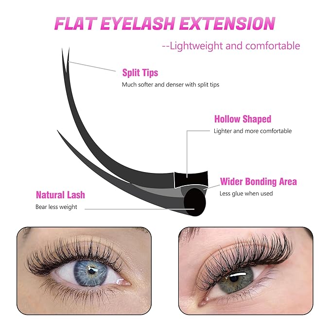 TDANCE Classic Lash Extensions Flat Lashes Eyelash Extensions 0.2mm D Curl Ellipse Eyelash Extensions 14mm Mixed Black Matte Individual Lashes Salon Use(Flat,D-0.2,14mm)