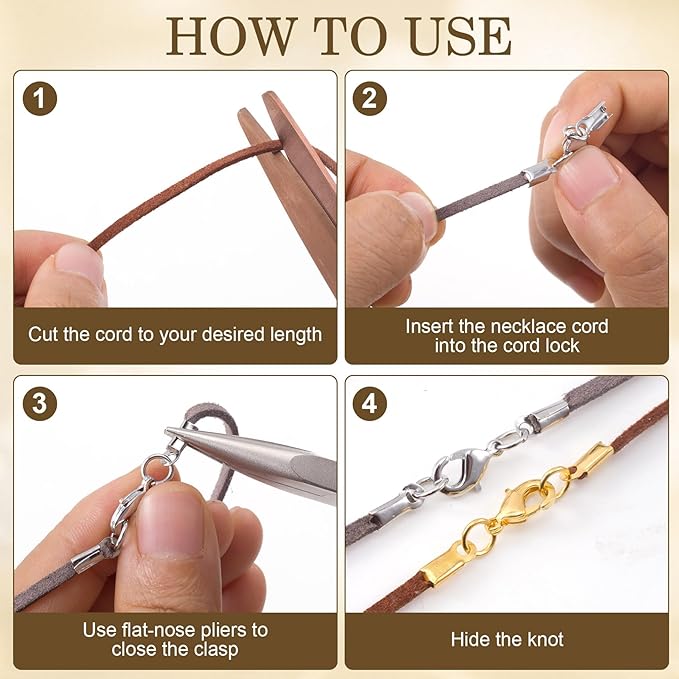OIIKI 6pcs Cord End Caps with Lobster Clasp, 4mm Leather Cord Ends Jewelry Clasps, Brass Barrel Terminators Leather Jewelry Connector for DIY Necklaces Bracelets Keychains- Gold & Silver