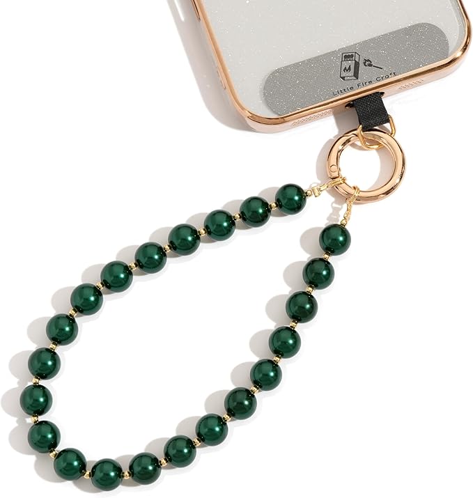 Beaded Phone Wrist Strap Phone Lanyard Pearl Beaded Hand Strap Wristlet Detachable Smartphone Wrist Lanyard (Dark Green)