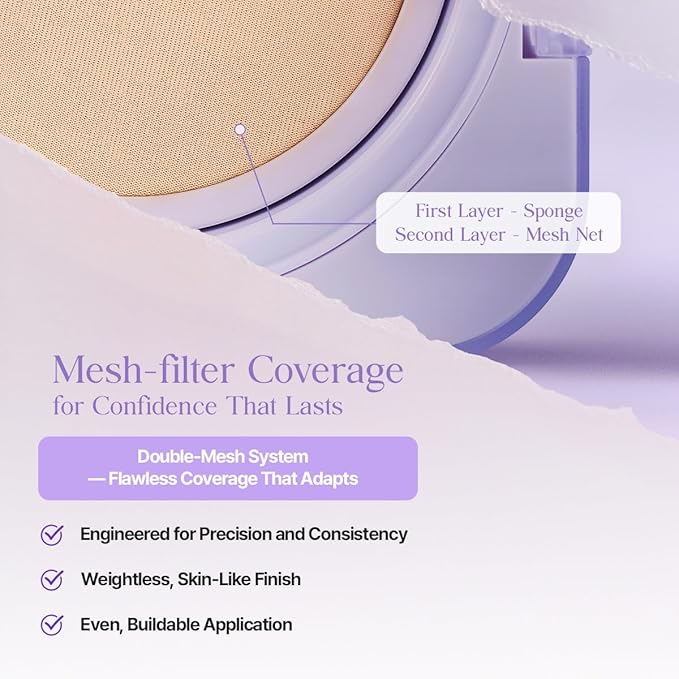 CLIO Kill Cover Mesh Blur Cushion Foundation, Flawless Full Coverage, Pore Blurring for Smooth Skin, Semi-Matte Finish, Long-Lasting, Lightweight, Oil-Control, Korean Foundation (23N GINGER)