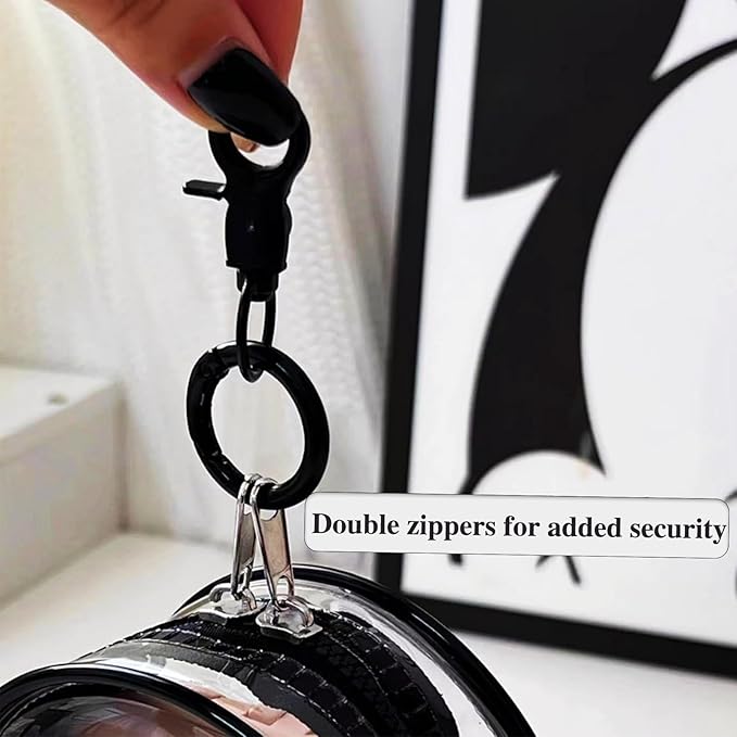 4 Pcs Clear Figure Display Bag with Keychain Case Blind Box Keychain Carrying Case Lipstick Charm for Collectibles Suitable for dolls19 cm/7.38 inches(4 Colors)