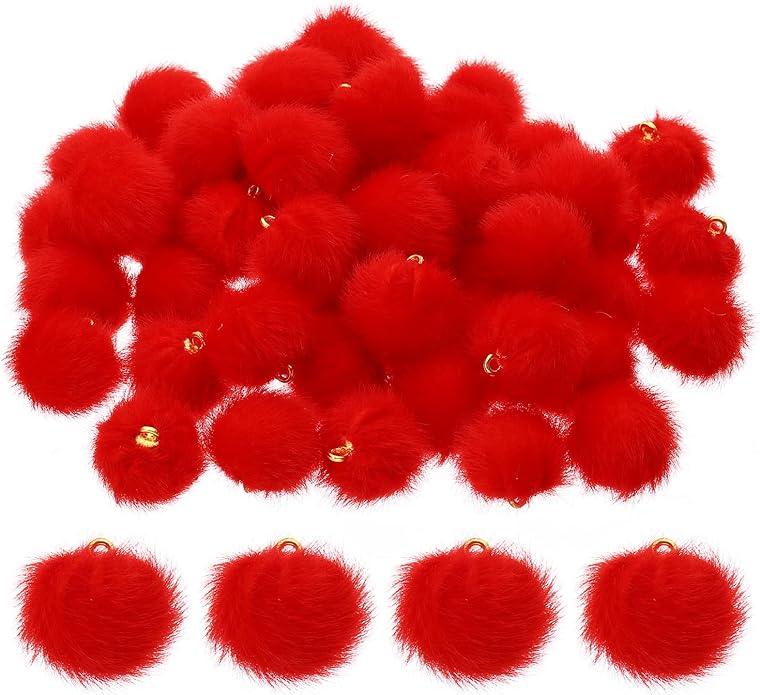 PATIKIL 50pcs Pom Poms Charm, Pompoms Charm Craft Pom Poms Pendants Balls Small Fluffy Tassel Bulk for Crafts Jewelry Making