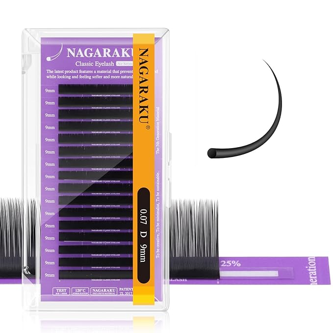 NAGARAKU Individual Eyelash Extensions, Volume & Classic Lashes 5th Generation Soft Natural Beauty Salon Professional Anti-rebound Single Lash Extension Supplies 16 Rows -0.07 D Curl 9mm