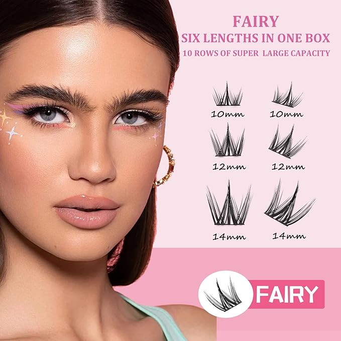 ISOOLU Fairy Lash Clusters Manga Individual Lashes C Curl Wispy Eyelash Clusters WideSpan Eyelash Extension Kit with Lash Bond and Seal Wet-Look Spiky Cluster Lashes (Cutey 240PCS)