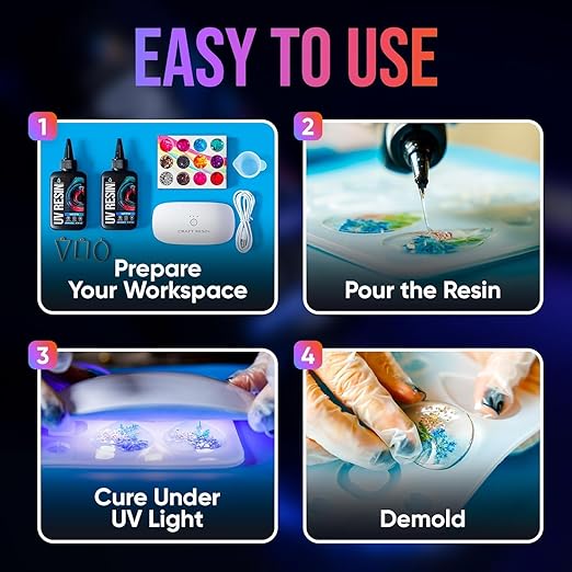 CRAFT RESIN 1000g UV Resin Kit Hard Type Low Viscosity – Crystal Clear and No-Yellowing UV Resin Glue for DIY, Jewelry Making, Molds Casting and Polymer Clay Projects - Fast Cure Under UV Light