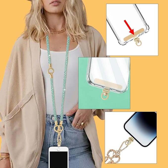 Crystal Phone Strap Crossbody and Wrist Lanyard, Anti Theft Layered & Wrist Strap Cell Phone Neck for Women