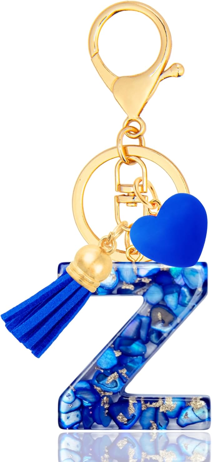 Initial Keychains for Women with Cute Heart Resin - Alphabet Letter Keychain for Bag, Backpacks, Purse or Car key