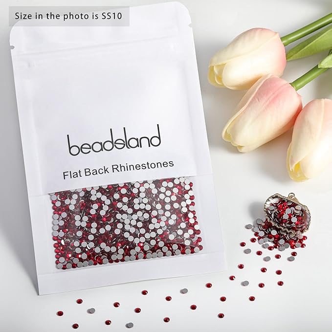 Beadsland Flat Back Crystal Rhinestones Round Gems for Nail Art and Craft Glue Fix, Siam, 2.7-2.9mm, SS10/1440pcs