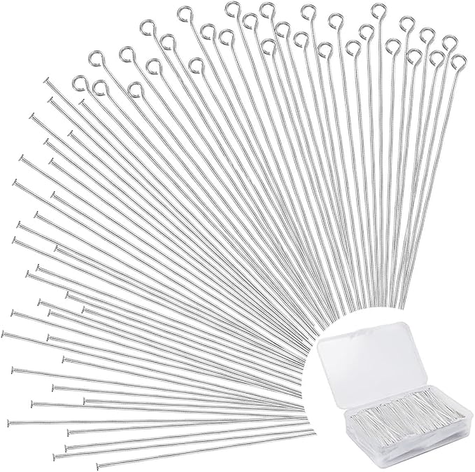 600Pcs 2 Inch Flat Head Pins Eye Pins Mix Jewelry Findings Metal End Headpins for Craft Earring Bracelet Necklace Pendant Supplies(Sliver)
