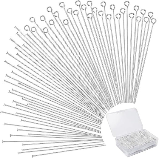 600Pcs 2 Inch Flat Head Pins Eye Pins Mix Jewelry Findings Metal End Headpins for Craft Earring Bracelet Necklace Pendant Supplies(Sliver)