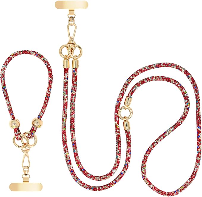 Crystal Phone Strap Crossbody and Wrist Lanyard, Anti Theft Layered & Wrist Strap Cell Phone Neck for Women