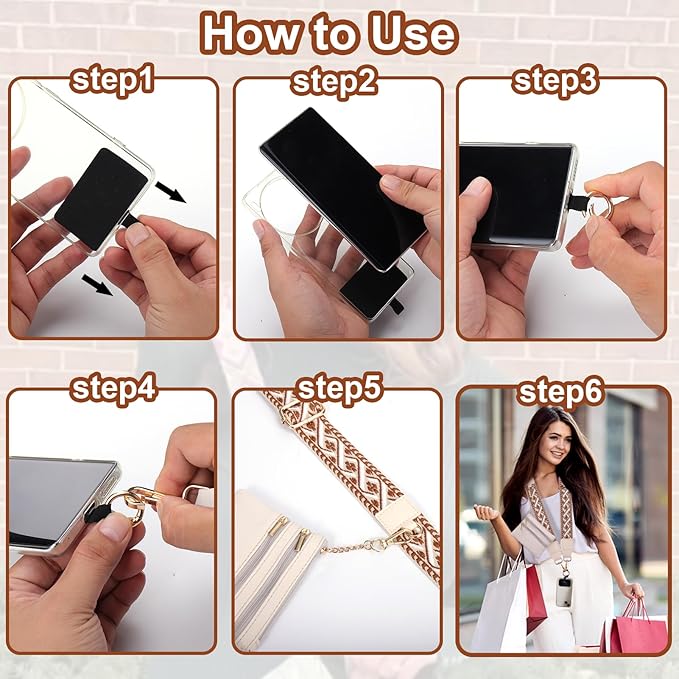 XANGNIER Clip and Go Strap for Phone with Wallet Crossbody, Phone Strap with Zippered Wallet, Adjustable Anti Theft Cellphone Lanyard for Women, Cellphone Chain Accessories,Multicolor 2