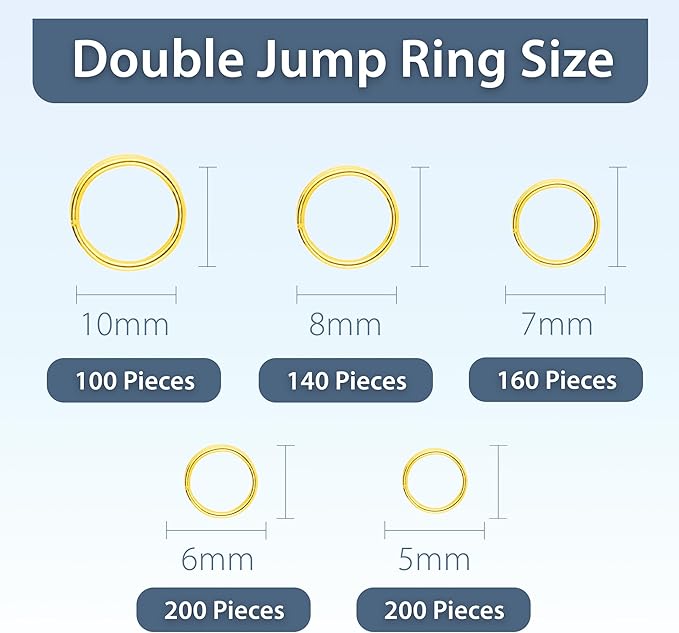 Mandala Crafts Assorted Gold Colored Double Jump Rings for Jewelry Making - 800 Pcs Mini Split Key Rings Set for Crafts, DIY Keychains, and Accessories