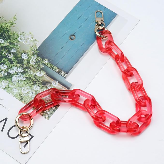 Purse Strap Bag Chain 17 Inch Resin Shoulder Strap Handbag Decoration Chain Bag Charms Accessories, Clear Red