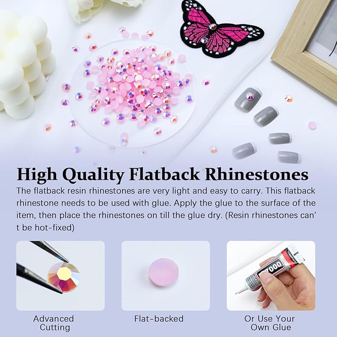 3000PCS Resin Flatback Rhinestone, 2mm 3mm 4mm 5mm 6mm Light Pink AB Flatback Jelly Resin Rhinestones for Tumblers, Mugs, Bottles, Craft Decoration, Loose Bling Glitter Gem Stone