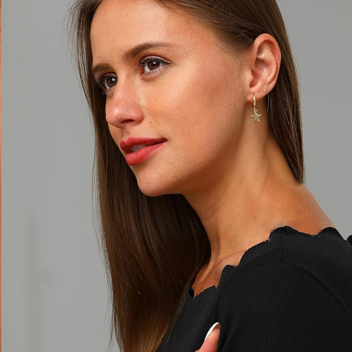 XYJZXY Gold Huggie Small Hoop Earrings with Charm Personalized Snake/Evil Eye/Star/Cross/Lock/Key 18k Gold Plated Crystal Drop Dangle Earrings for Women